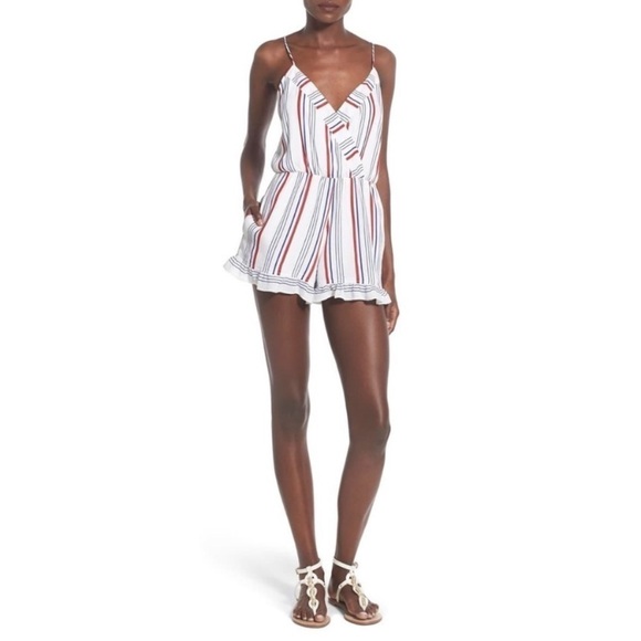 Tularosa Amelia Red White Blue Striped V Neck Tie Back Romper Large - Picture 1 of 16